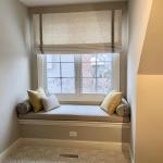 Beautiful Bonus Room window seats with custom roman shades and pillows. Resident, Saint Charles